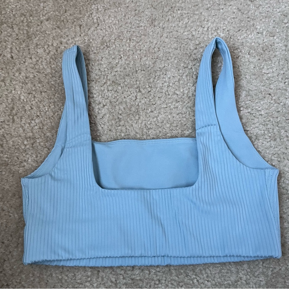 Girlfriend Collective Light Blue Ribbed Tommy Cropped Sports Bra Size XS Women - Picture 4 of 8